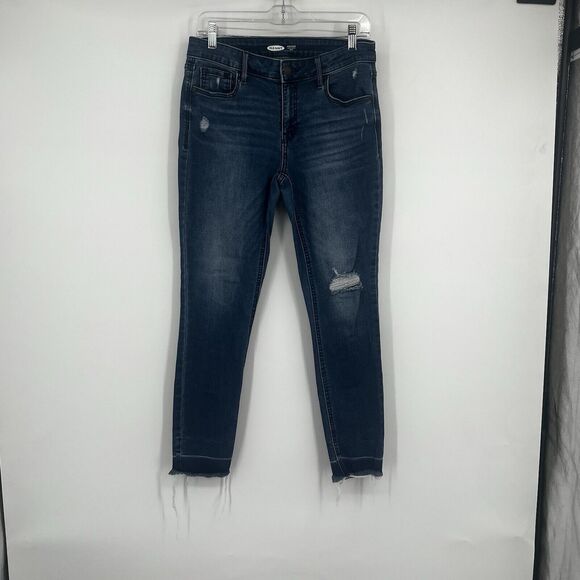 Womens Old Navy 6 Rockstar Super Skinny Raw Hem Ankle Distressed Blue Jeans - Picture 1 of 8